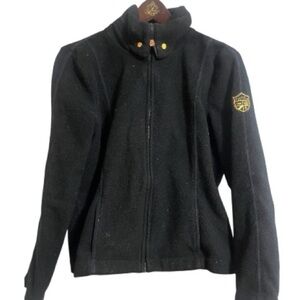 Lauren Ralph Lauren Black Fleece Jacket with Logo Patch Sz M Women